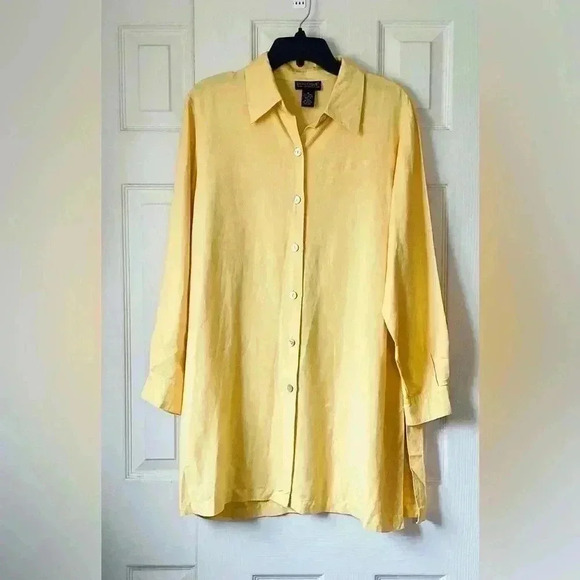 Dialogue Women’s Linen Blend tunic Top dress shirt  & tank top  set of 2  medium - Picture 8 of 12